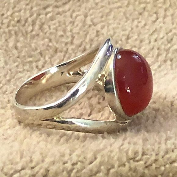 Carnelian Cabochon and Sterling Silver Statement Open Band Ring - Picture 3 of 10
